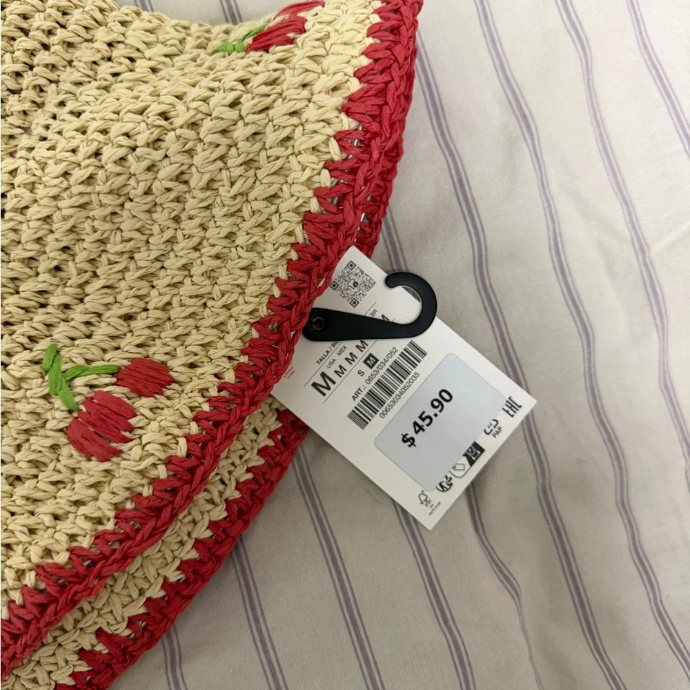 NWT Zara Braided Cherry Embroidered Hat - Picture 3 of 5